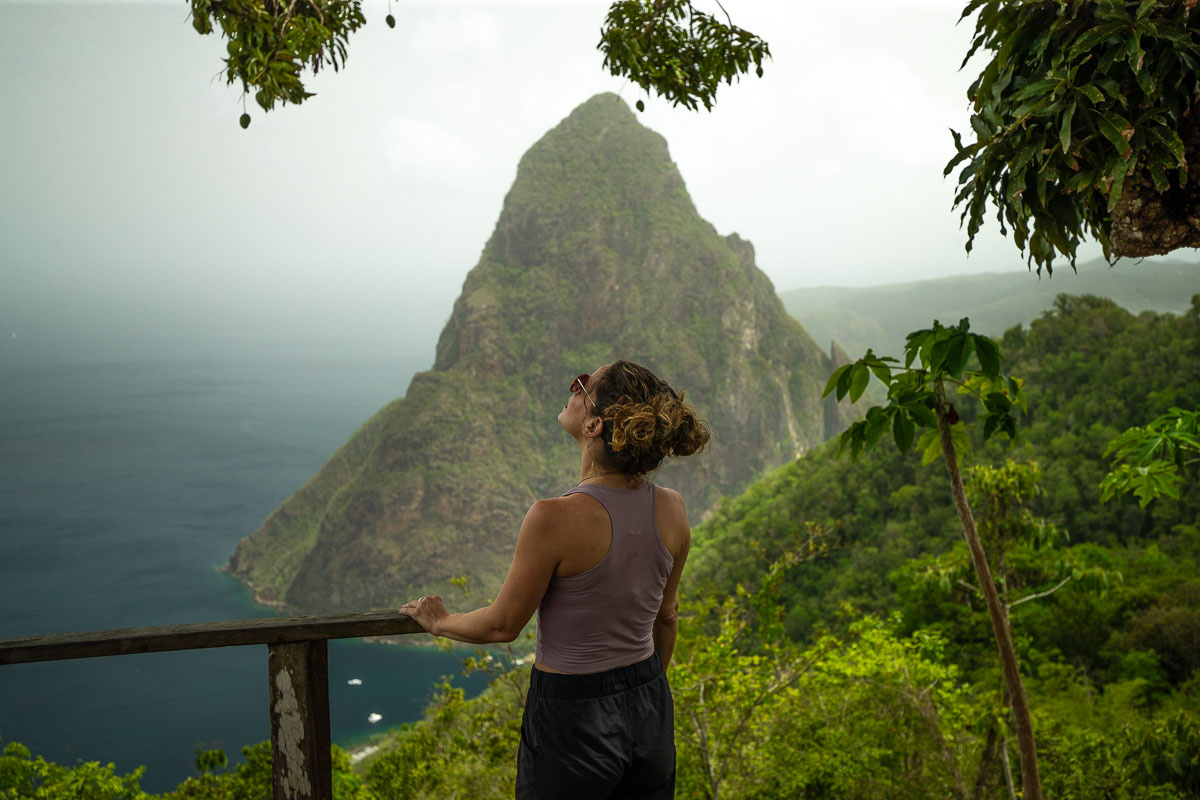 Traveller looking out at the Pitons, Saint Lucia